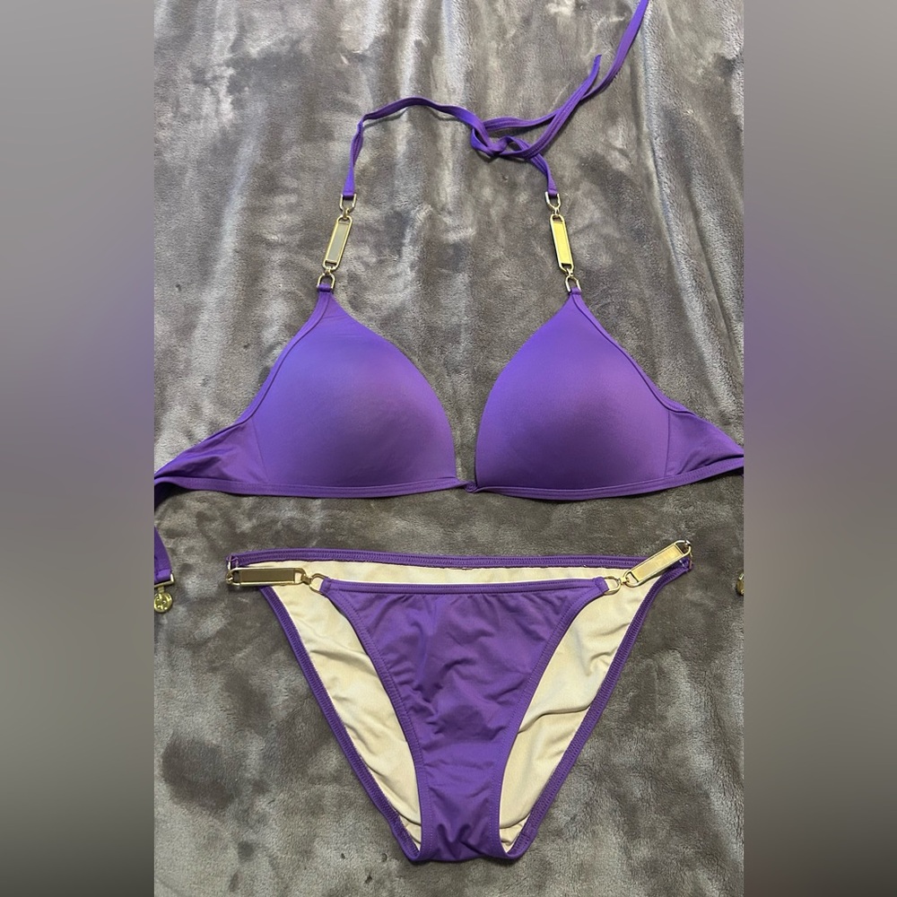 Victorias Secret Purple Two-Piece Bikini with Gold Accents